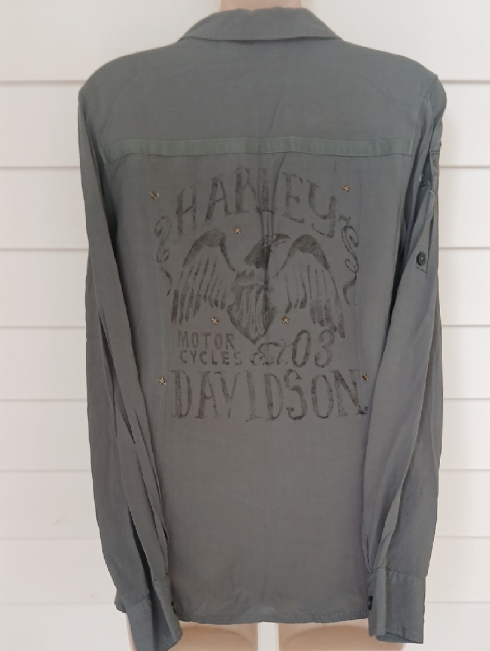 🏍 Harley-Davidson Olive/Light Green Military Button-Down Shirt